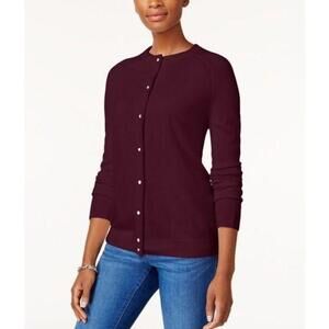 Karen Scott Luxsoft Crewneck Cardigan KS Merlot PS